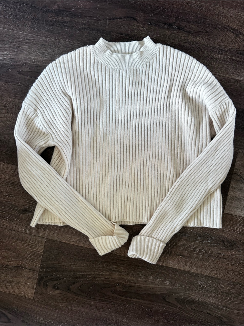 Sincerely Jules Cream Ribbed Off-Shoulder Knit Sweater